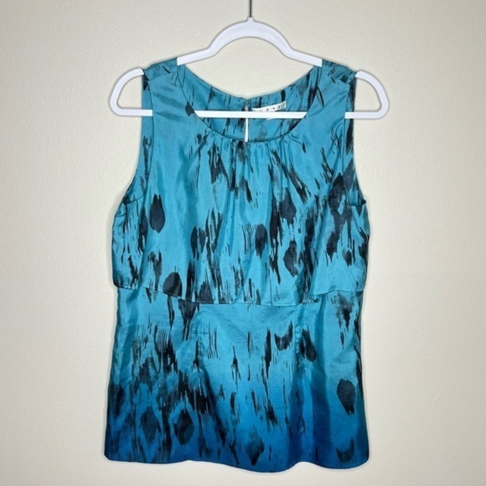 Sleeveless Teal Printed Silk-Blend Top